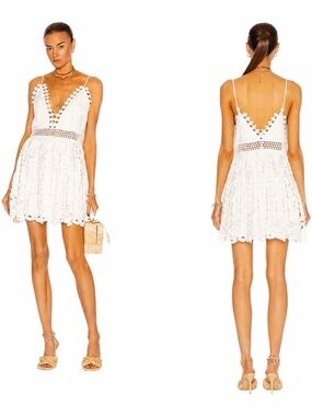 ALEXIS Evana Crochet Lace Mini Dress White Boho Bridal Initiation Size S
